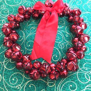 Door Bell Wreath Red Jingle Bells Red Bow